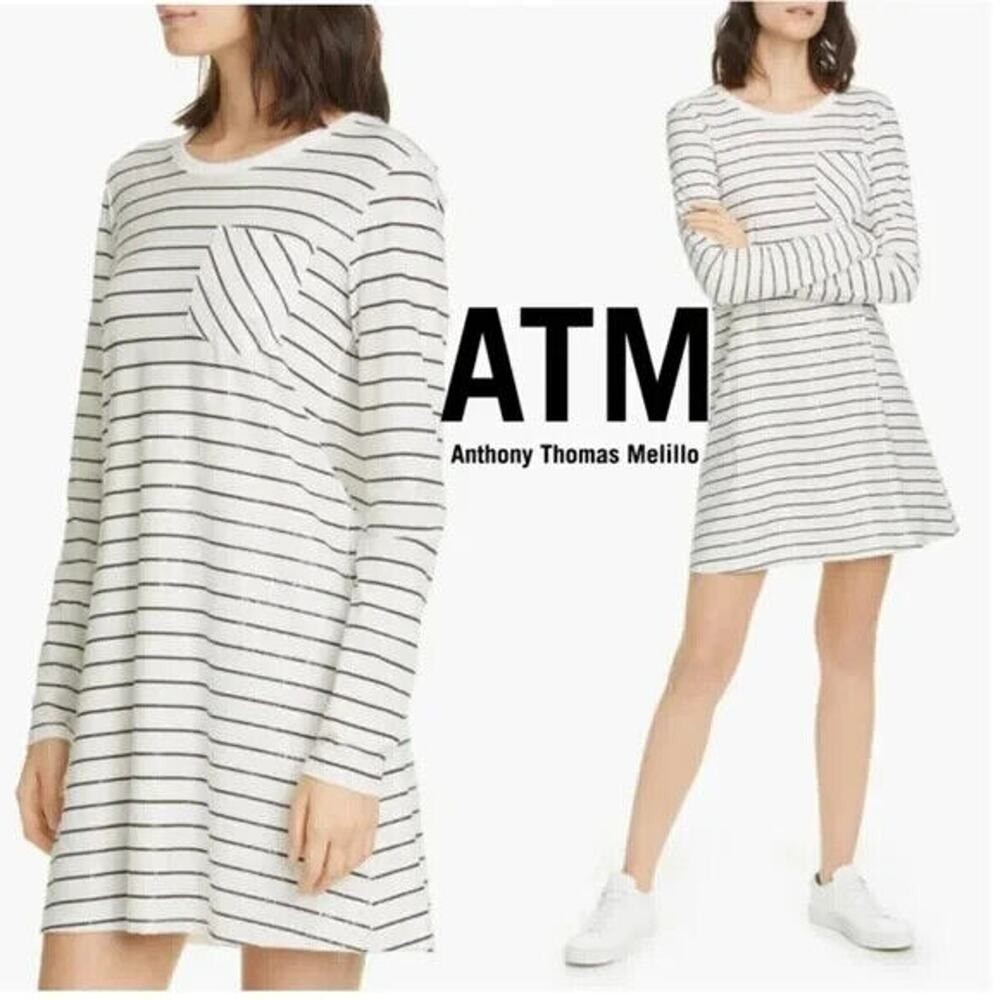 ATM Anthony Thomas Melillo Striped Long Sleeve Pocket T-Shirt Dress M/M