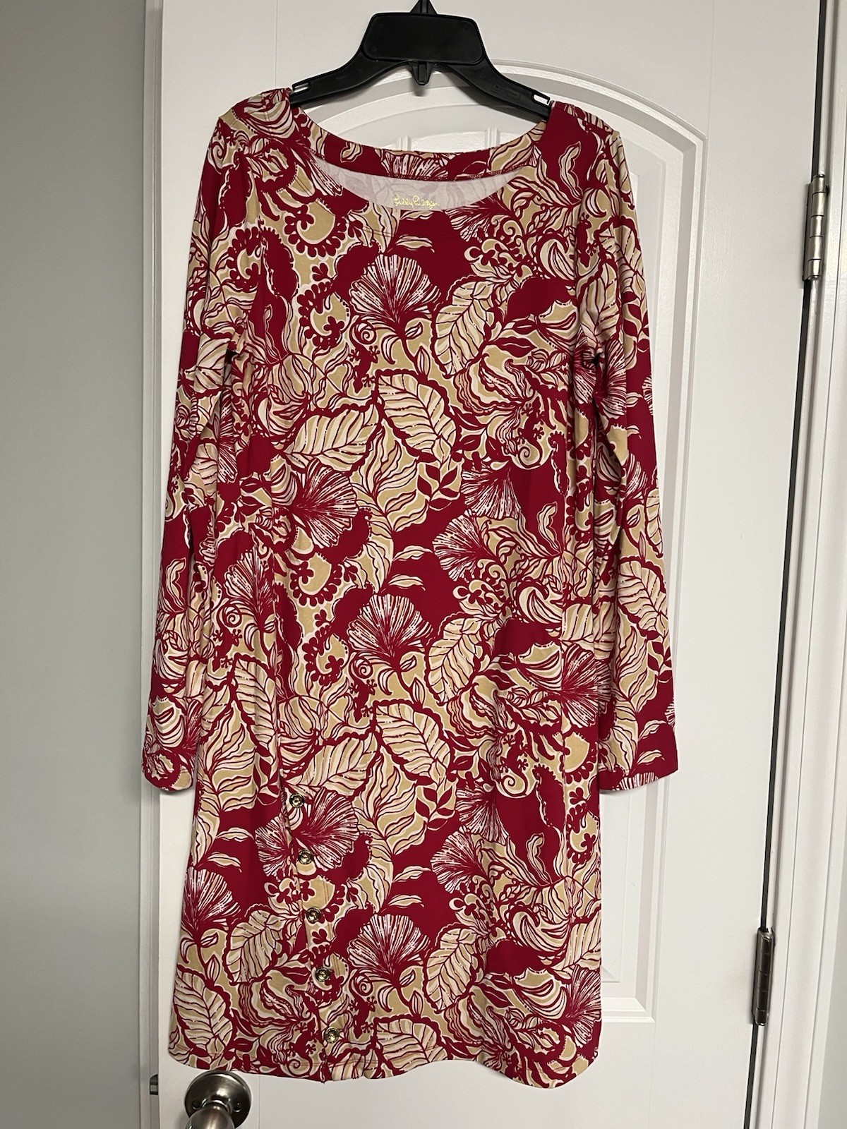 Lilly Pulitzer Beautiful Floral Shift Dress MIDI Sz S 34 Bust Rayon Stretch EUC