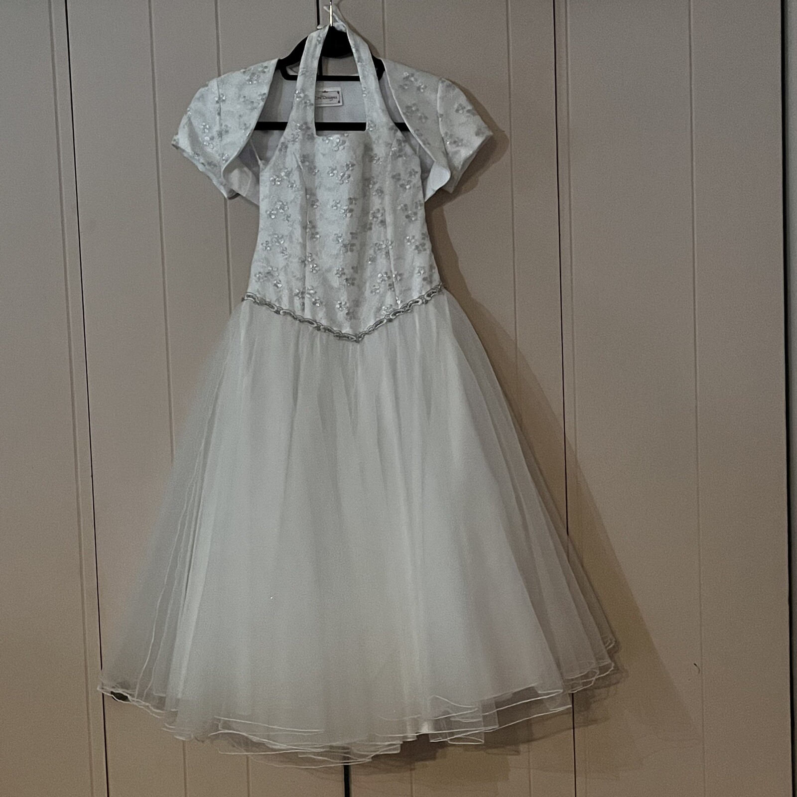 C.W. Designs 2 Piece White Dress Lace Sparkle Women Girl A-line Formal Party 2-4