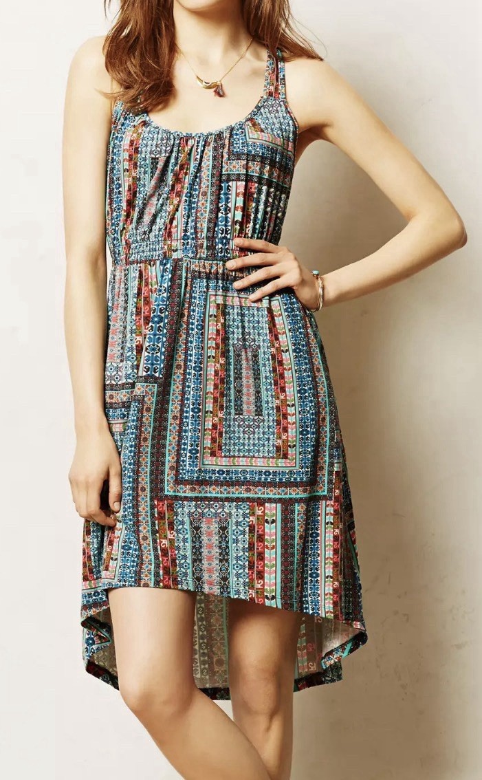 Weston Laguna Racerback Dress Anthropologie Bohemian Sundress Sz XS Side Pockets