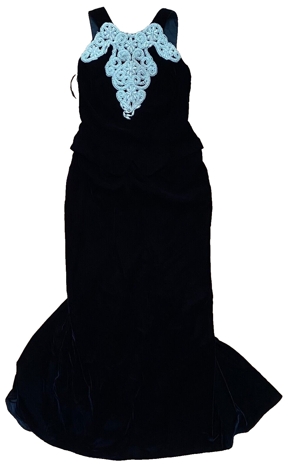 Jessica McClintock Black Velvet Faux Pearl Embellished Maxi Formal Dress 10 90’s