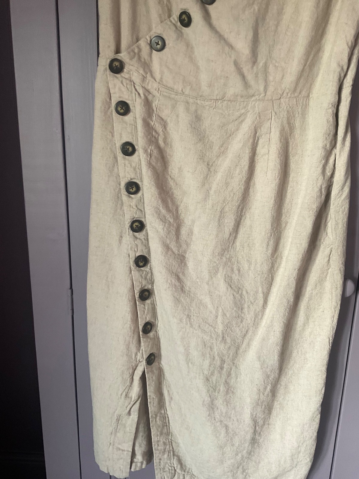 Ellos Size 14 / 16 Stone Wrap Look Button Trim Linen Viscose Blend DRESS Summer