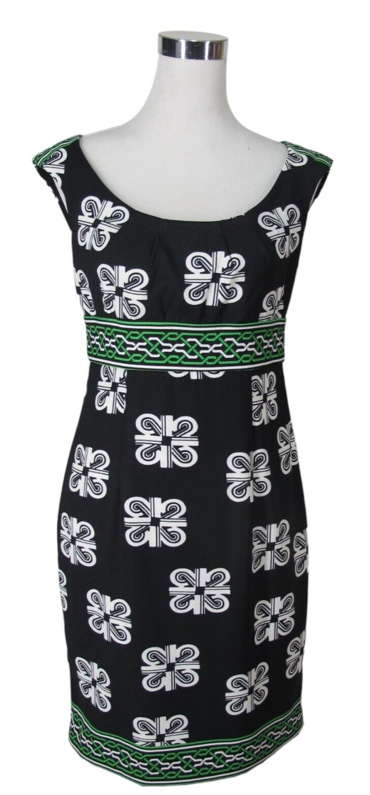 London Times Dress Sz 6 Sheath Sleeveless Black White Green Poly Stretch NWT
