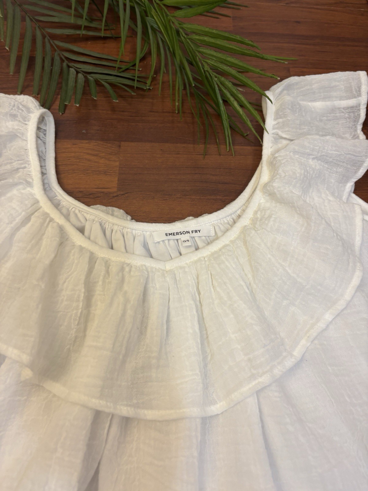 Emerson Fry RARE White Gauze Caftan Dress Ruffle Tie Pockets Lined One Size S-L