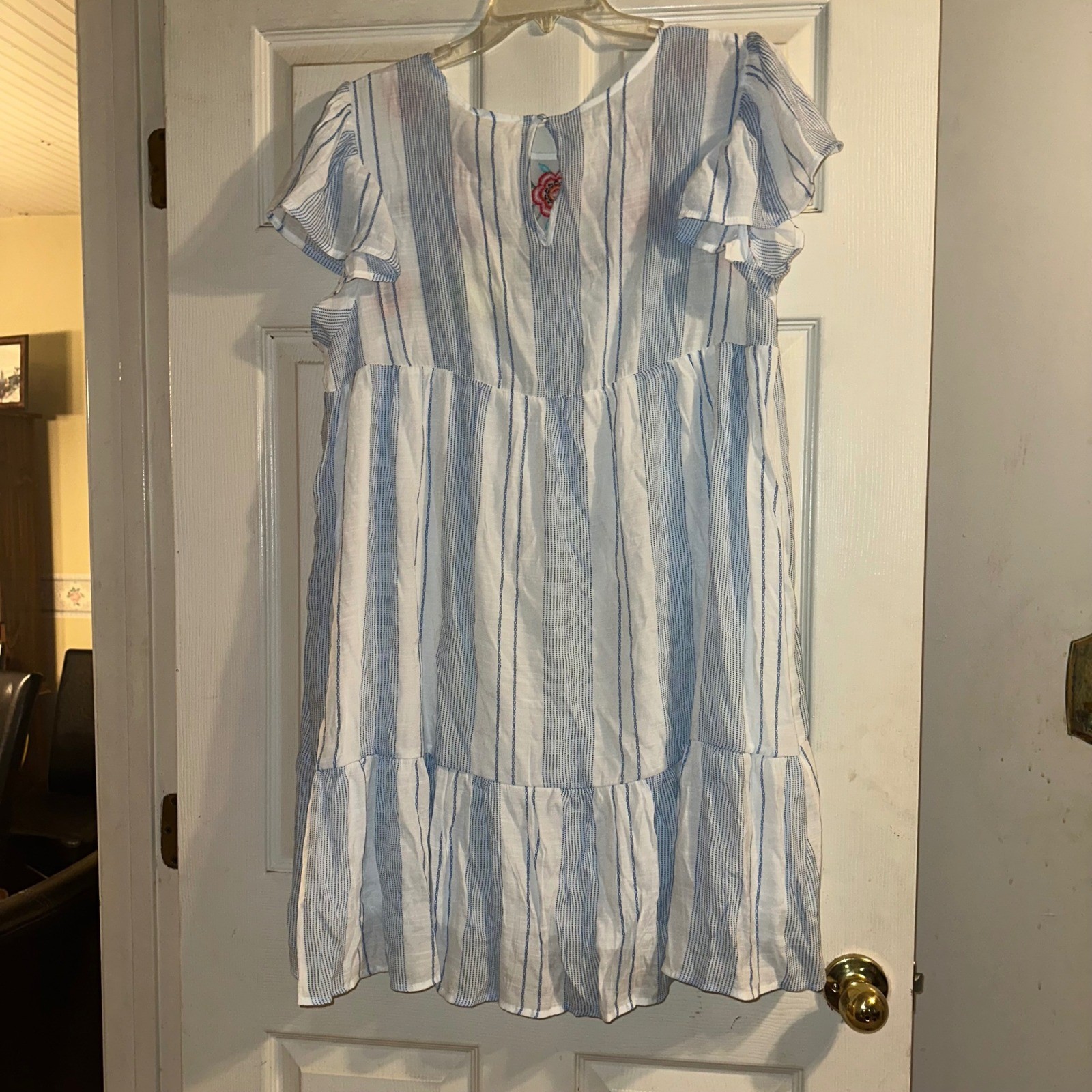 Perch by Blu Pepper Embroidered Striped Tiered Ruffle Sleeve Dress 3XL