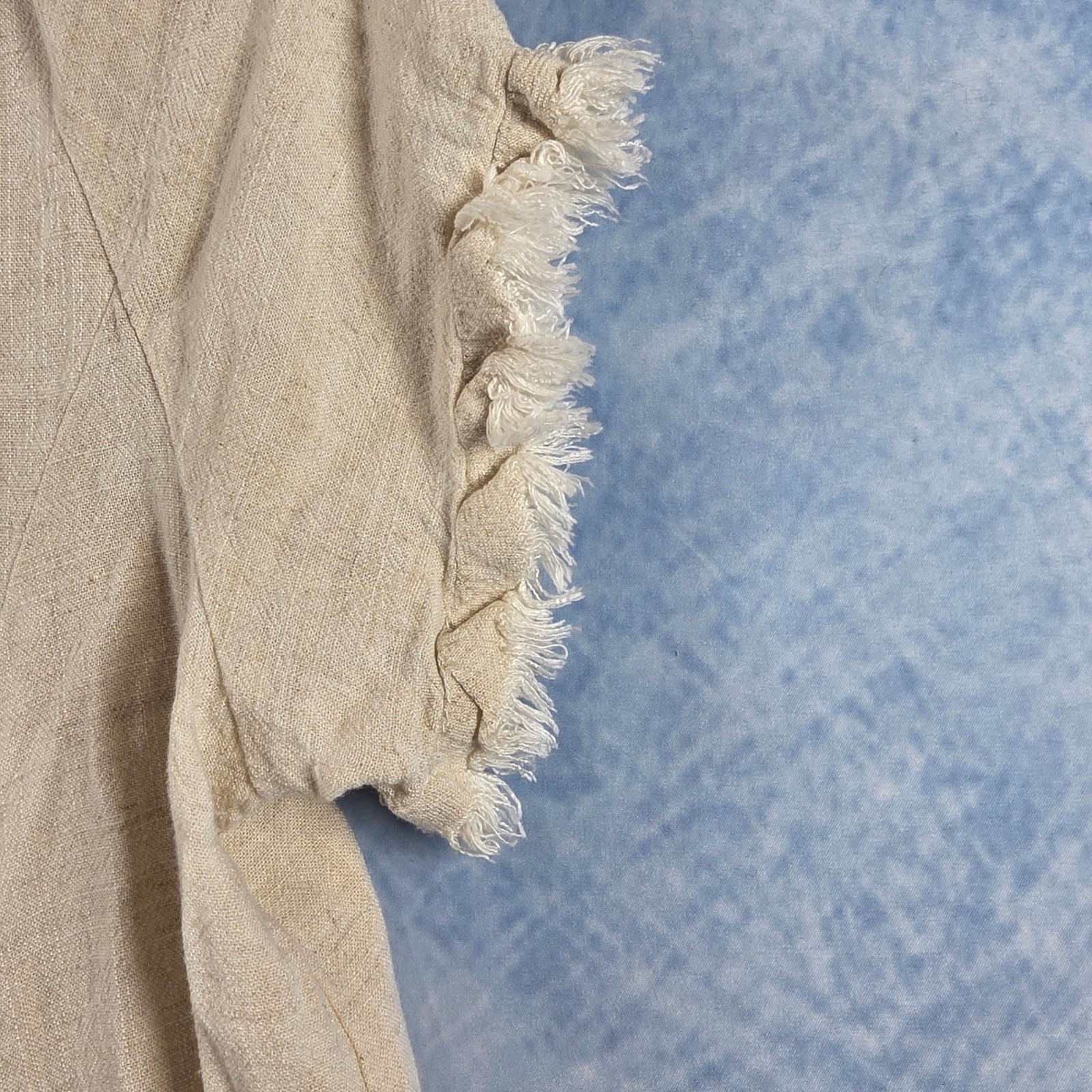Luminary Fine Collection Womens Linen Blend Fringe Babydoll Dress Beige Small