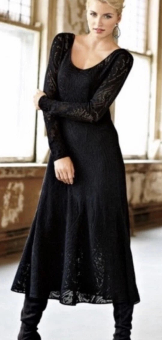 Peruvian Connection “Phoebe” Black Pima Cotton Crochet Lace Dress, M, rrp £489