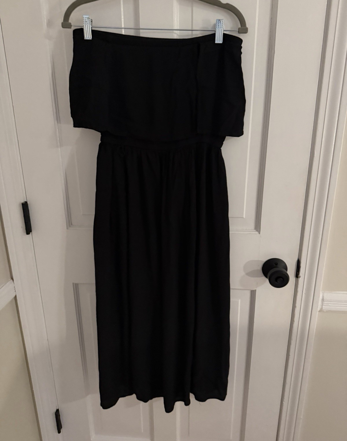 Black Solid Off-Shoulder Ruffle Chiffon Elastic Waist Sleeveless Midi Dress M