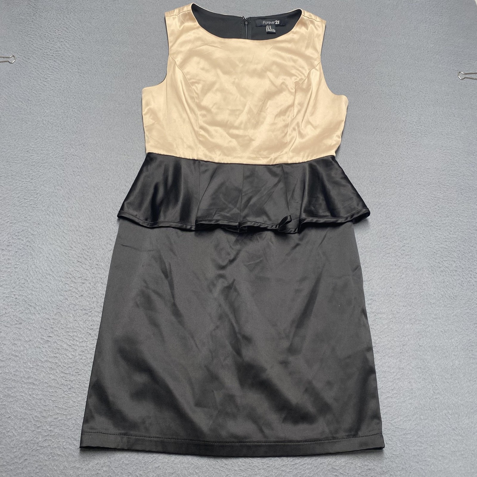 Forever 21 Dress Womens Medium Black Colorblock Peplum Sheath Sleeveless Party