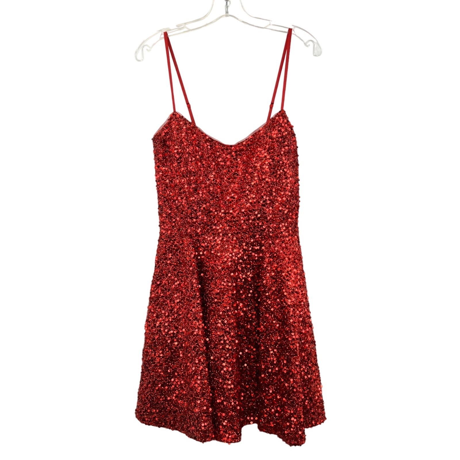 Alyce Paris 3116 A-Line Spaghetti Strap Sequin Short Dress Red Size 12 New