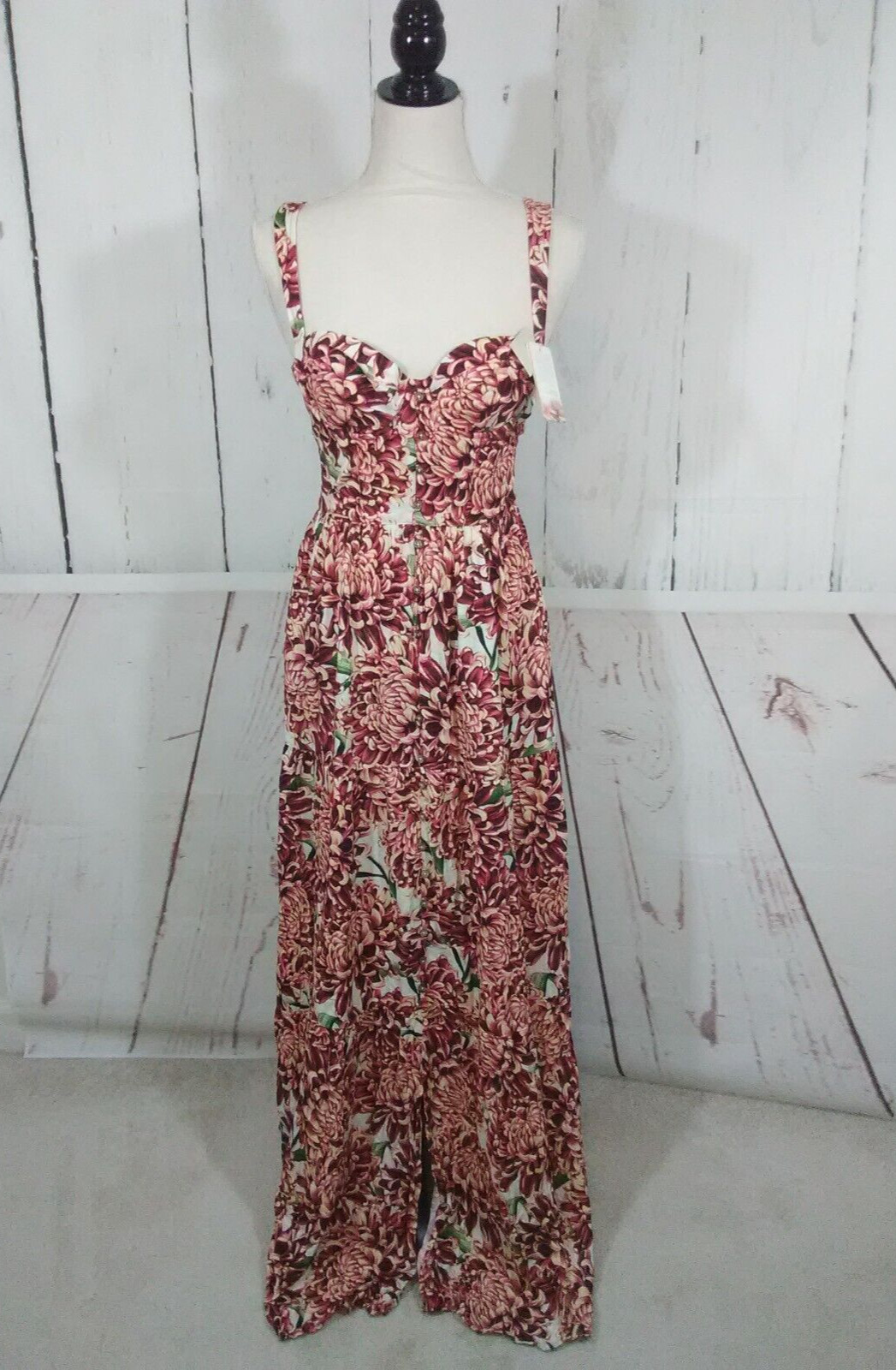 Agua Bendita Maxi Dress Floral Tropical Flowy Sweetheart Bodice Romantic S/M