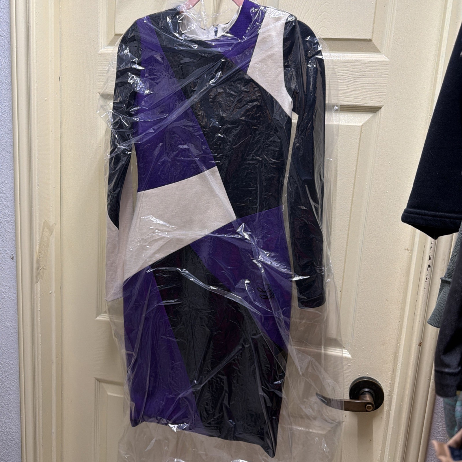 Fausto Puglisi Black, White And Purple Dress Medium Made In Italy Dry Clean Only