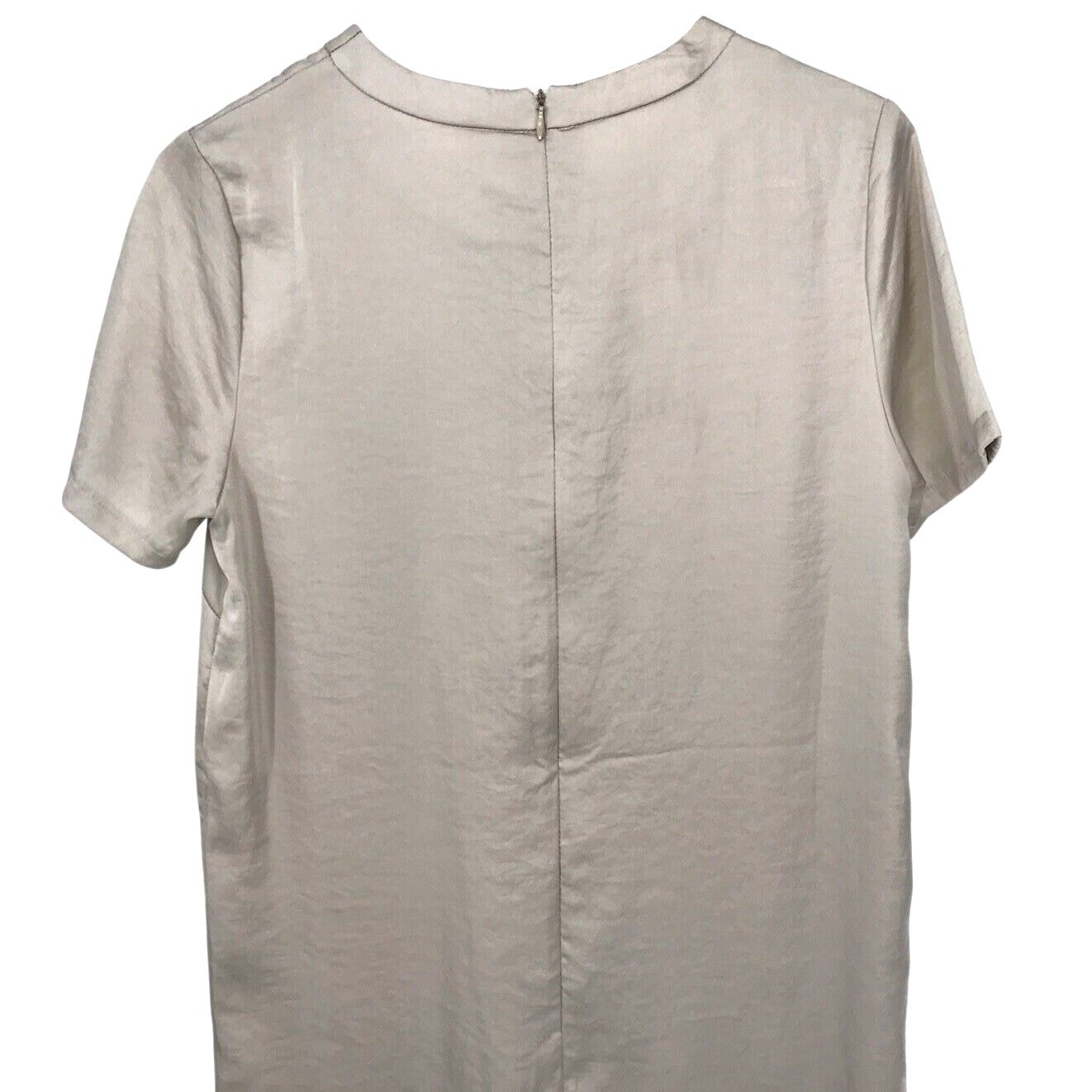 MOD REF Champagne Short Sleeve Crinkle Satin Midi Straight Shift Dress Size S