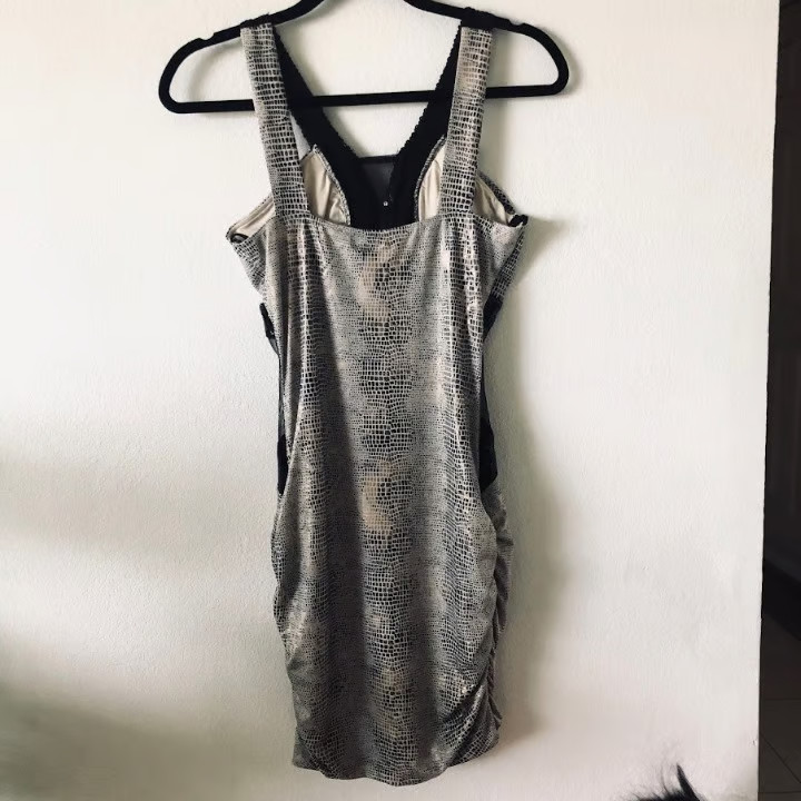 Va Va Voom Snake Print Mesh Sequin Mini Dress Black Silver M