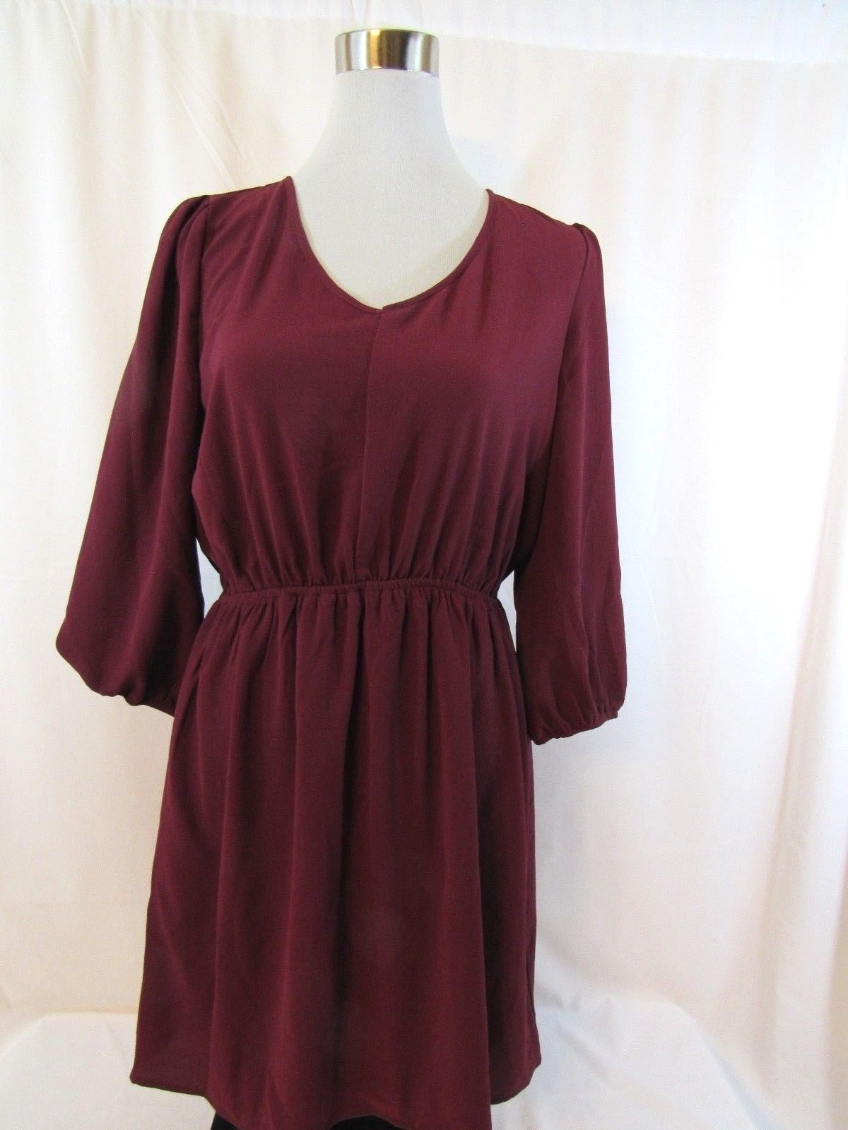 Pink Owl Crepe Burgundy Elastic Waist Dress Size L