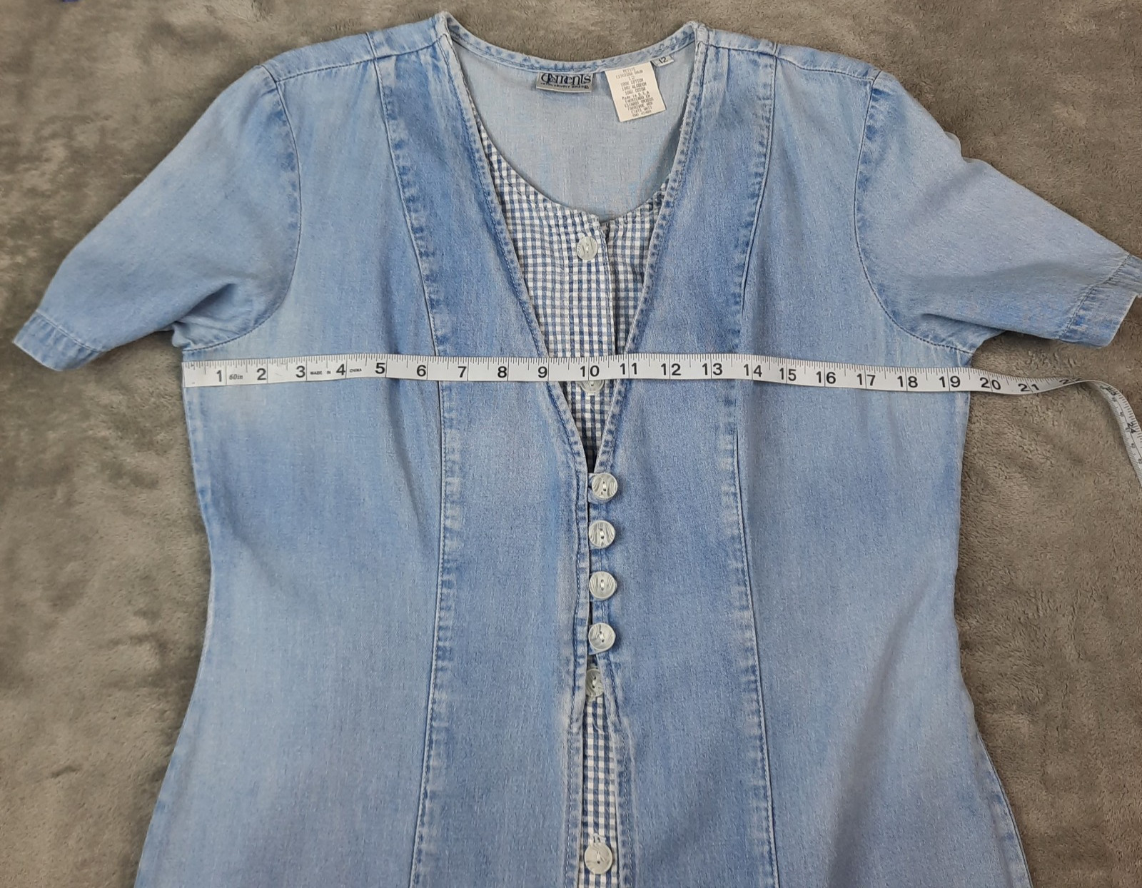 VTG 90s Button Front Denim Gingham Dress Womens 12 Cottagecore Prairie Western