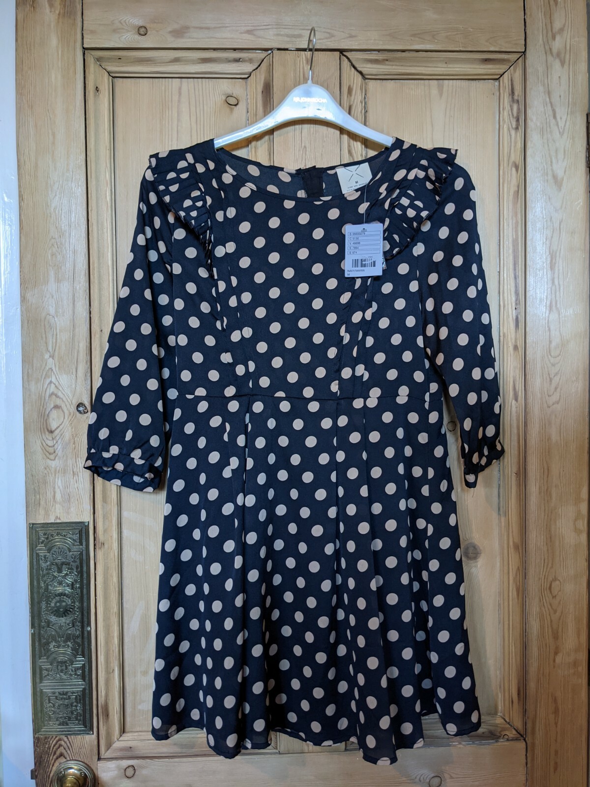NEW/BNWT URBAN OUTFITTERS SIZE UK 10 Semi Sheer Polka Dot Dark Navy Mini Dress
