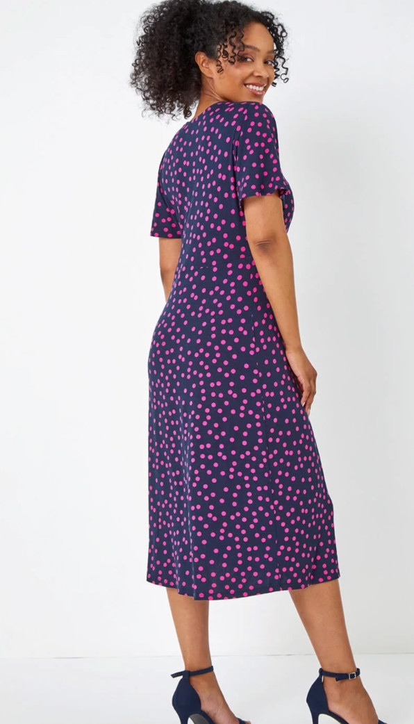 NWT Leota Midi twist-front bodice v-neck Short Sleeve dress Appaloosa Black L