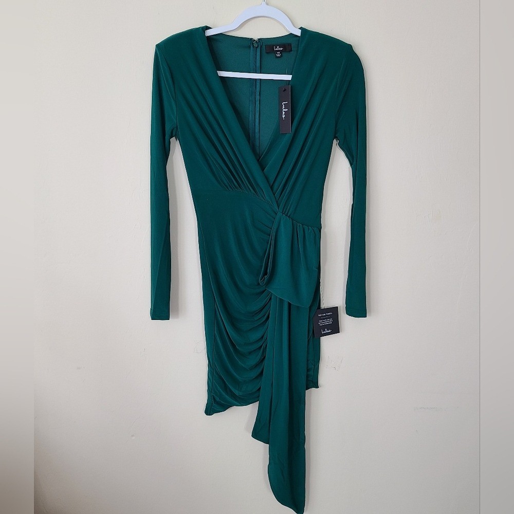NWT $59 Lulus Marlay Emerald Green Ruched Long Sleeve Bodycon Dress Womens XS