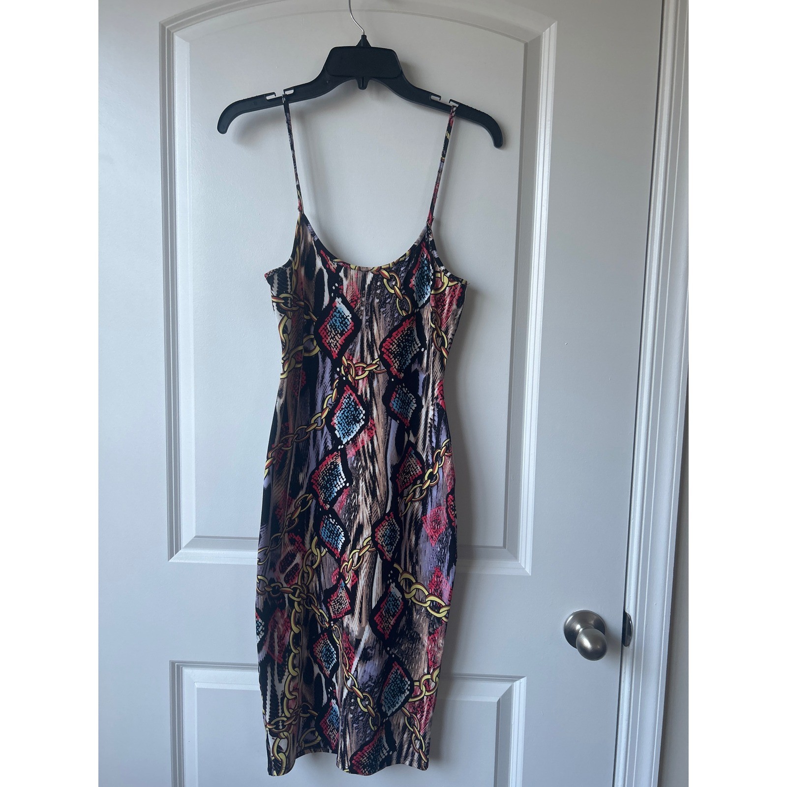 Love J Multi Color Snakeskin Chain Print Midi Bodycon Dress DB2612 Small