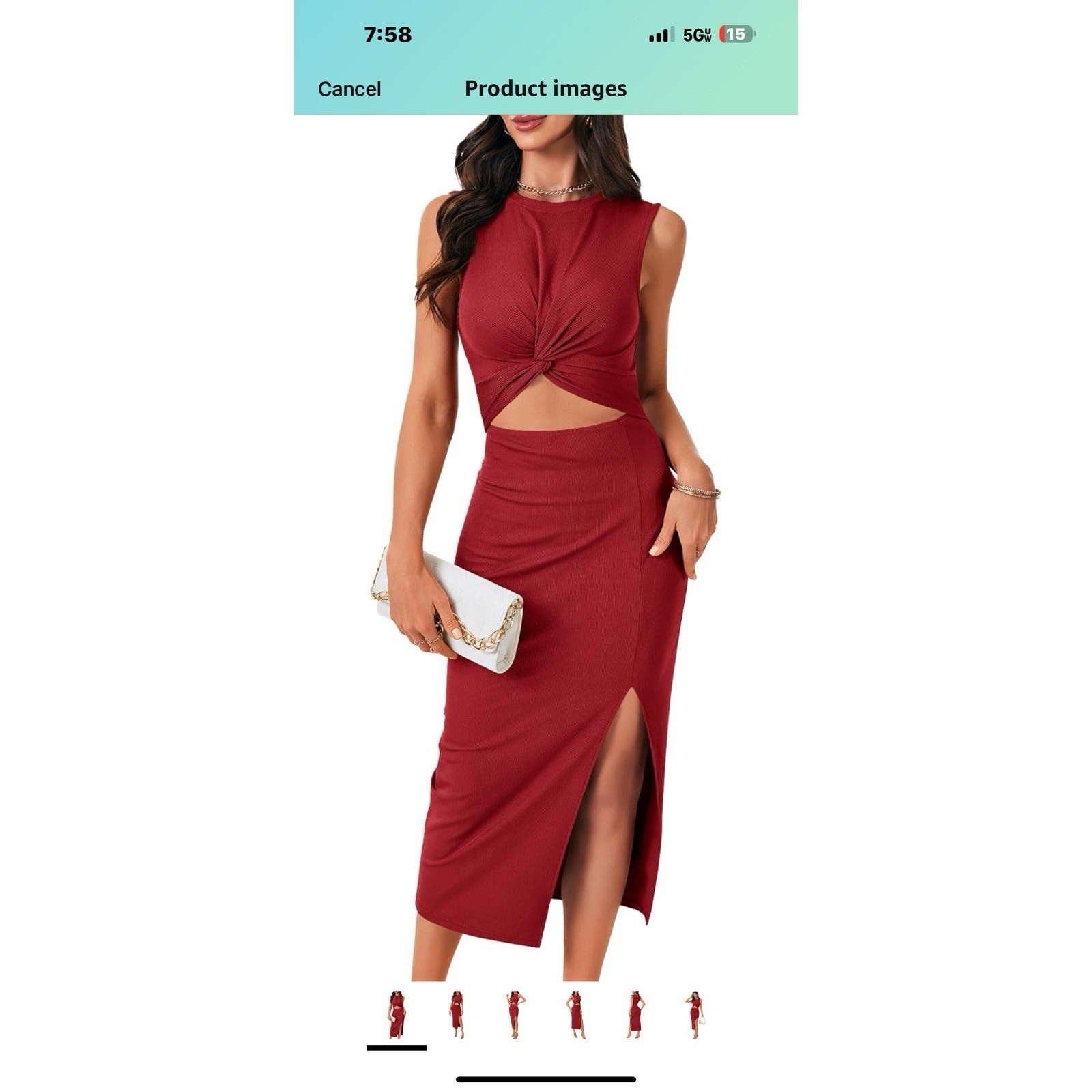 Cutout Tank Dresses for Women Sleeveless Bodycon Crewneck High Split Club Rib…