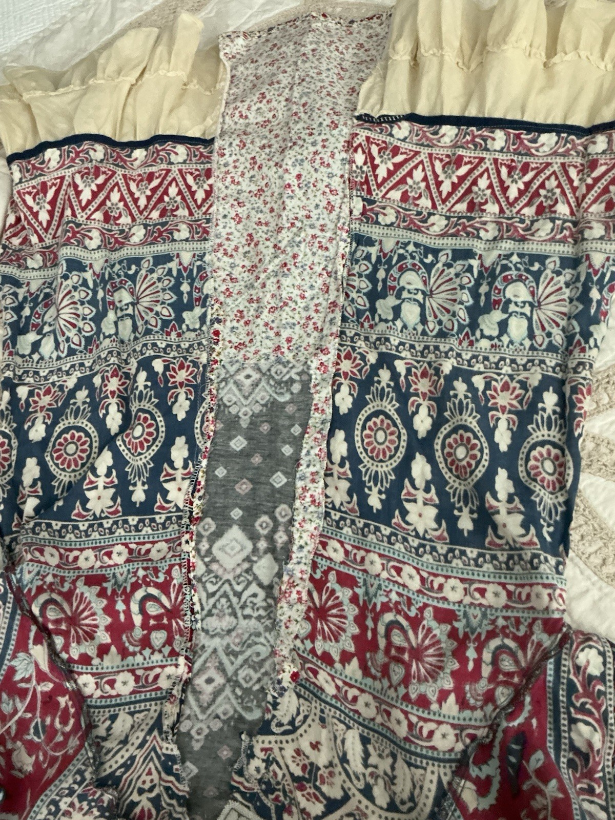 Unbranded Boutique Dress M Patchwork Ruffled Shift Mini Boho Cottagecore NWOT