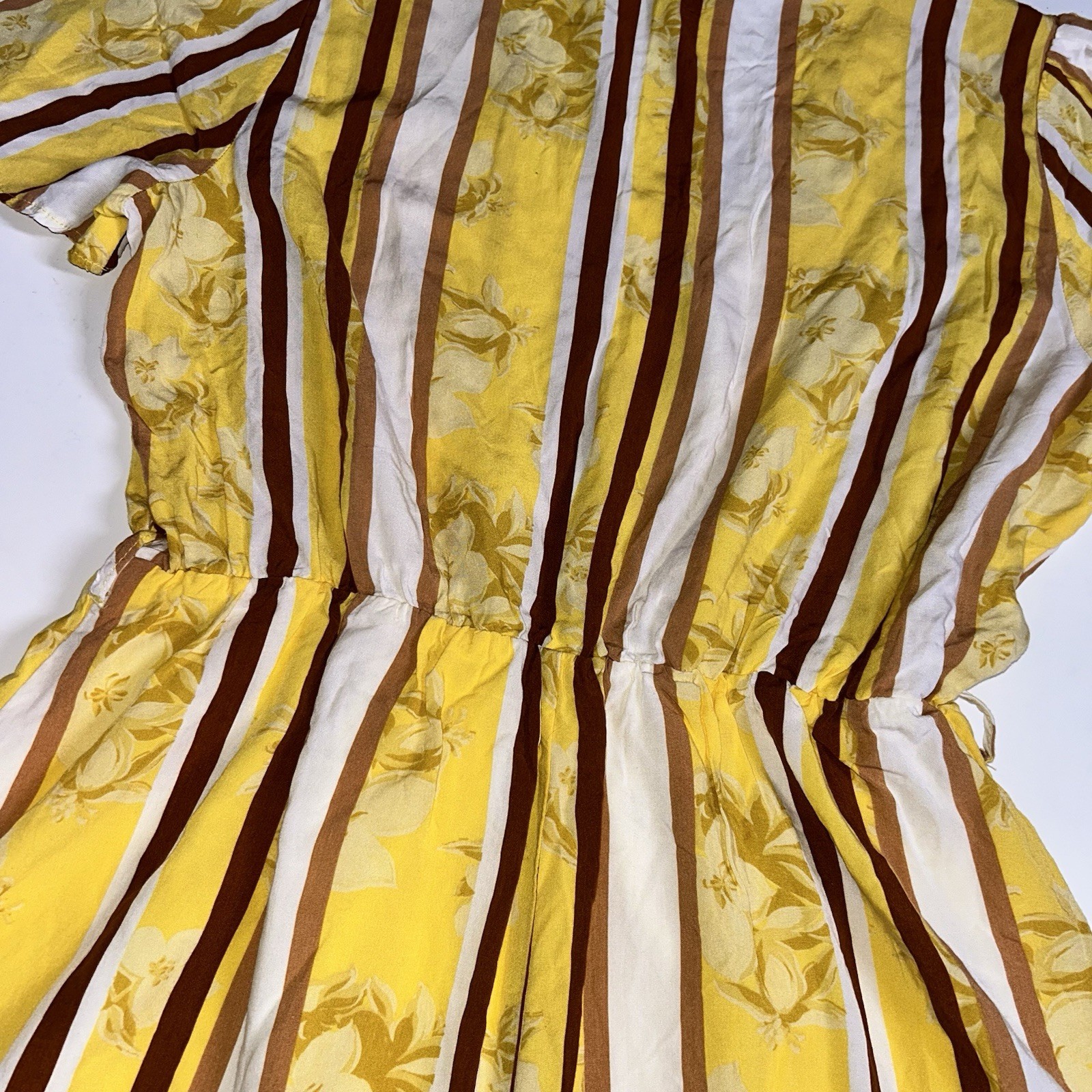 PIERRE CARDIN EVOLUTION -Yellow yellow & brown vertical striped Dress, Size 36