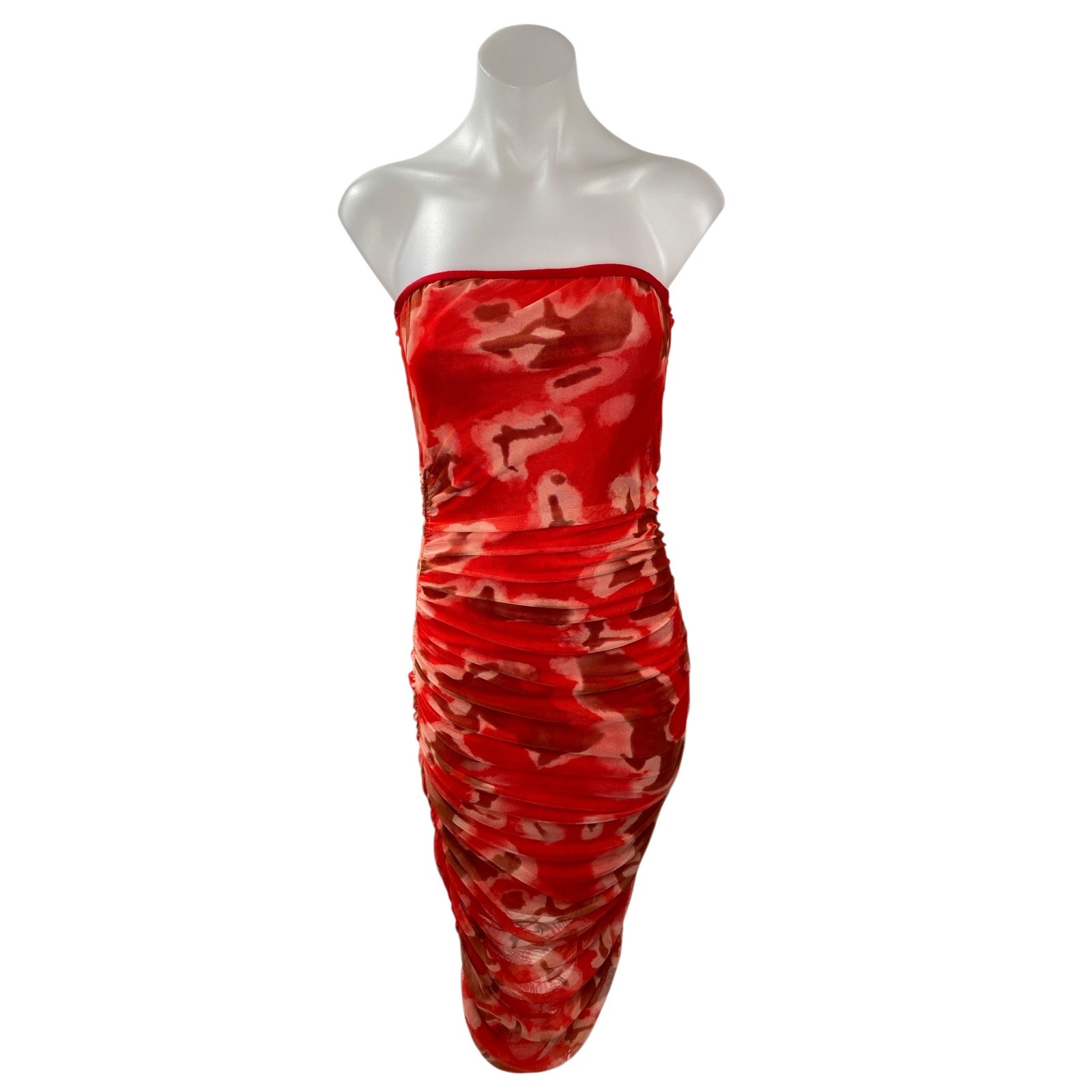 Women’s Multicolor Abstract Sleeveless Ruched Midi Tube Bodycon Tank Dress Sz S