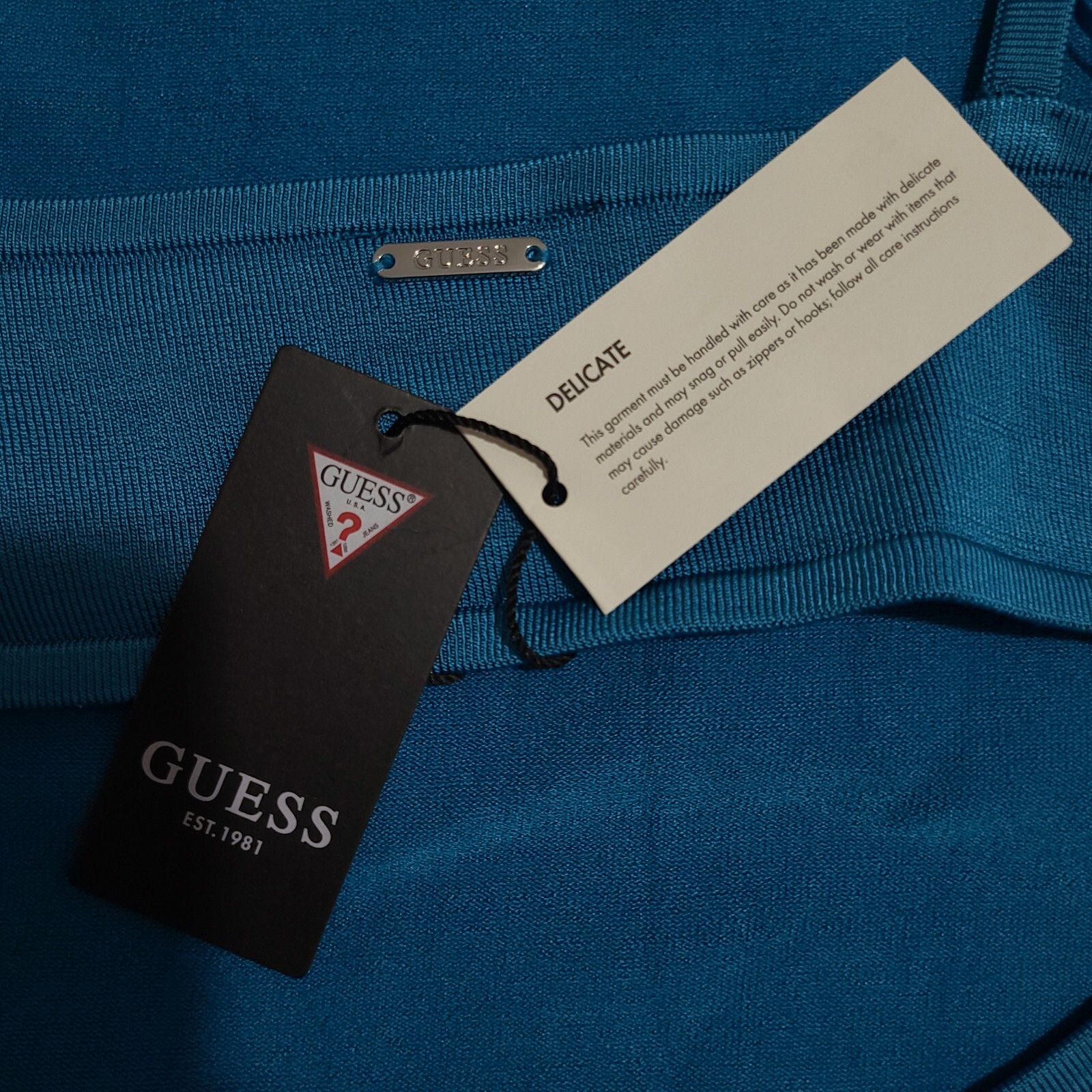 New GUESS Womens Sz Medium Shift Dress Blue Bodycon Mini Dress Keyhole Designer