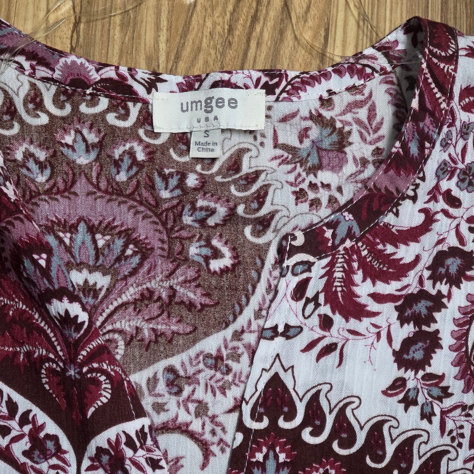 Umgee Paisley Stripe Boho Tunic Dress Women’s Size Small V Neck 3/4 Sleeve