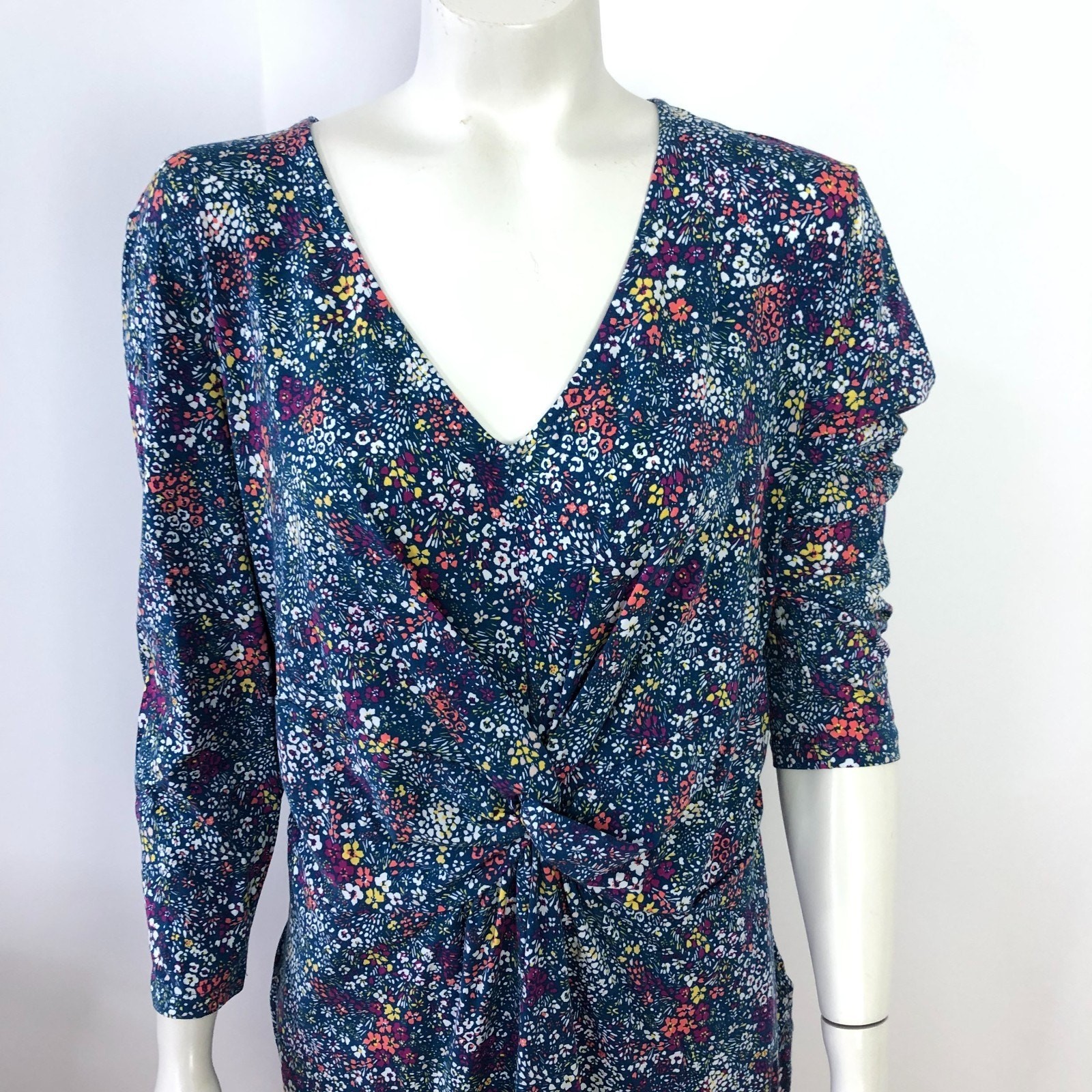 Lands’ End NEW Medium 10-12 Ruched Pull Over Below Knee Dress All Over Print