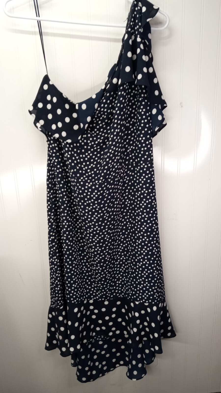 a.n.d new way  Summer Dress Sz L Sleeveless, High Low, Shoulder,  Polka Dot NWT