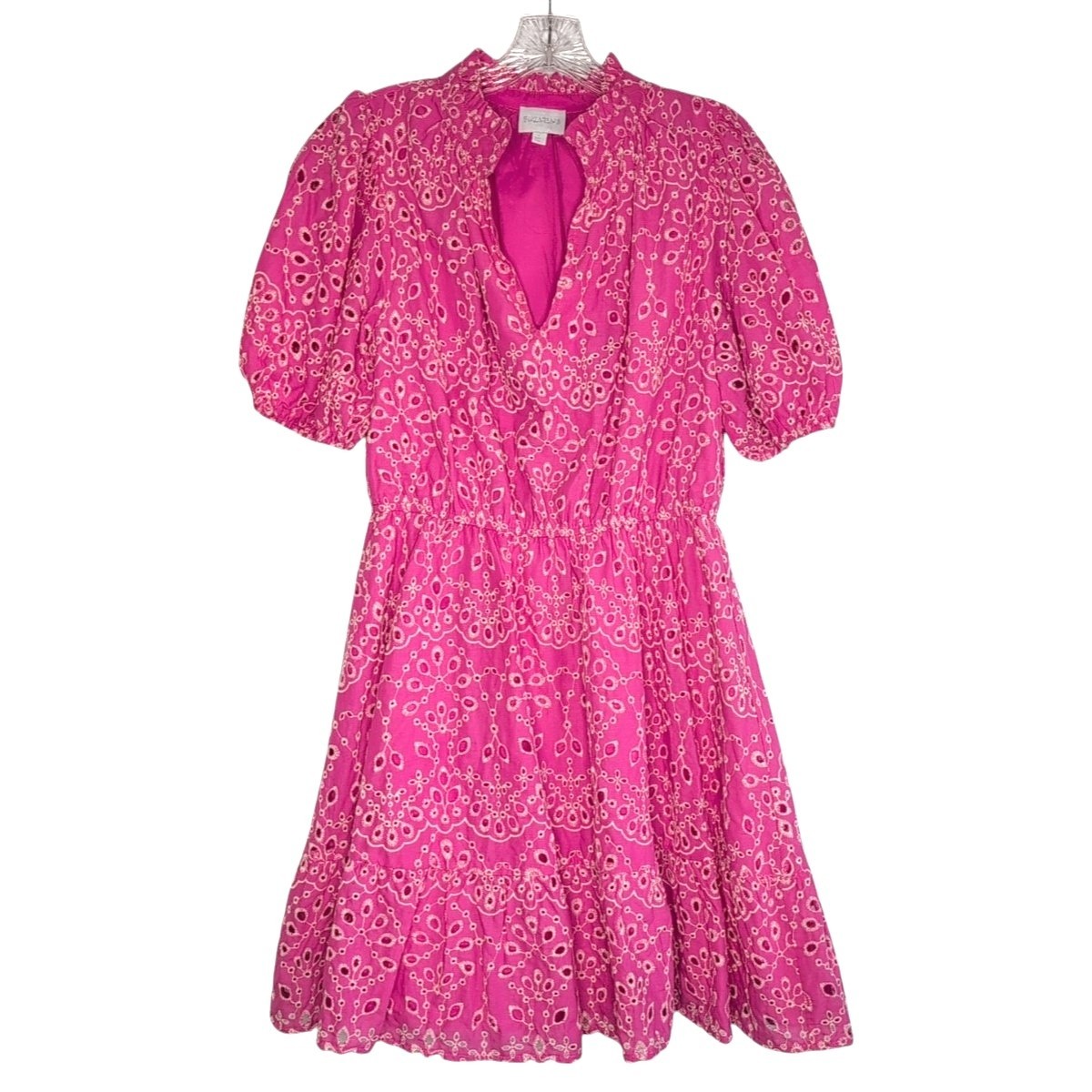 Sugarlips Pink Eyelet Mini Dress Size Medium Feminine Cottage Girly Vibrant