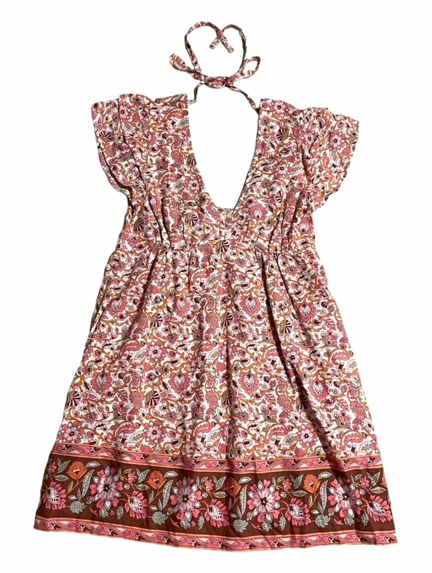 LOFT Beach Women’s S Floral V-Neck A-Line Flutter Sleeve Tie-Back Dress