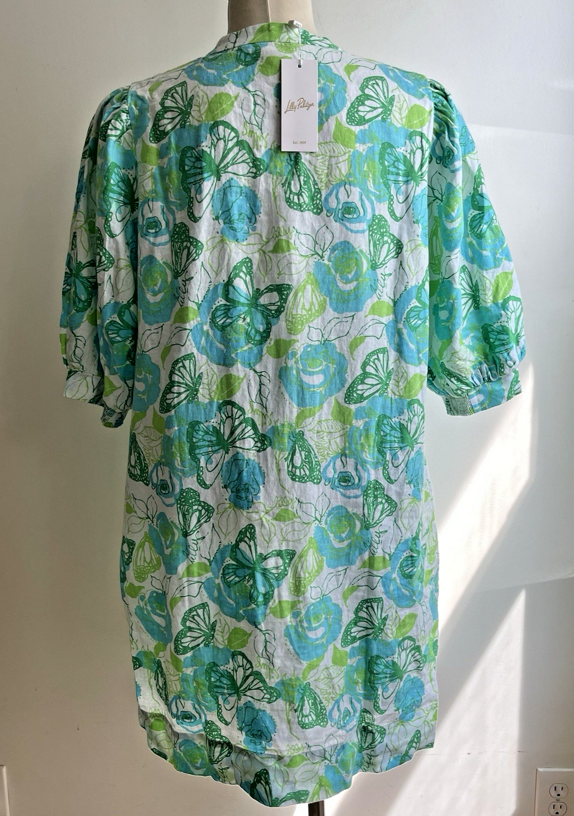 NWT Lilly Pulitzer Lagoon Linen Dress Mialeigh Resort Monarch Rose Butterfly 12