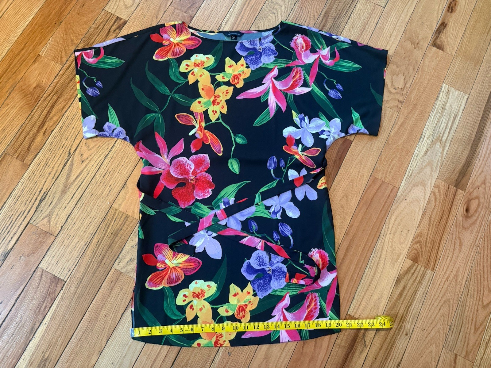 Lands’ End Black Multicolored Floral Dress Short Sleeve Womens Size S (6-8) NWOT