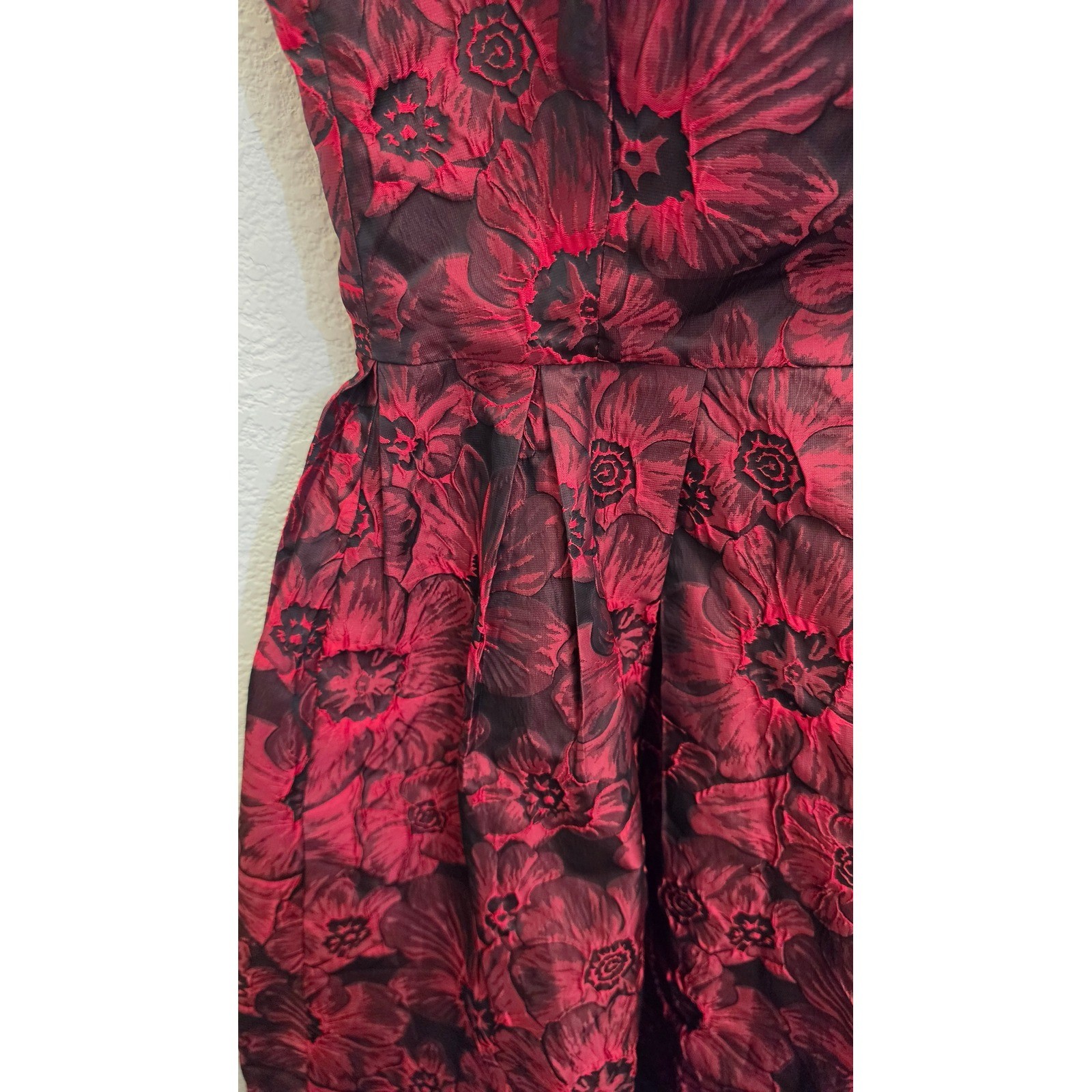 Dark Romantic Floral Jacquard Brocade High Low Fit Flare Party Holiday Dress 10