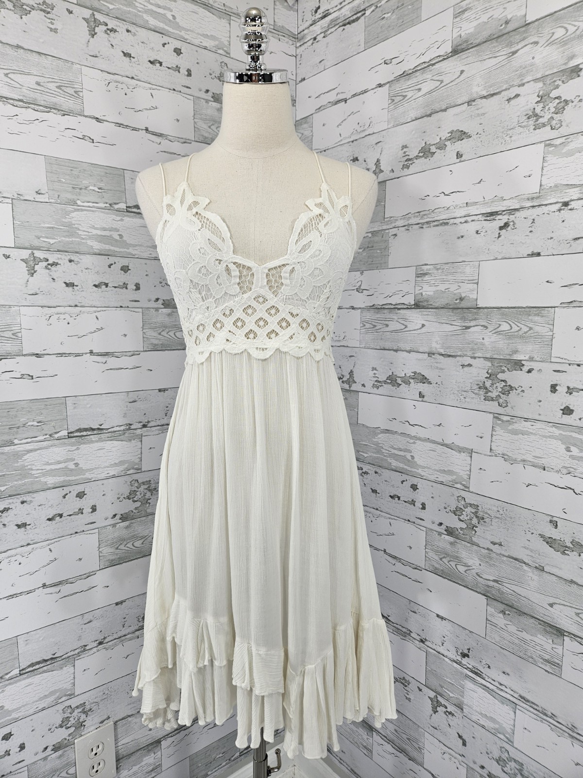 Free People Adella Slip Dress White Lace Detail Tiered Ruffle Hem Women S