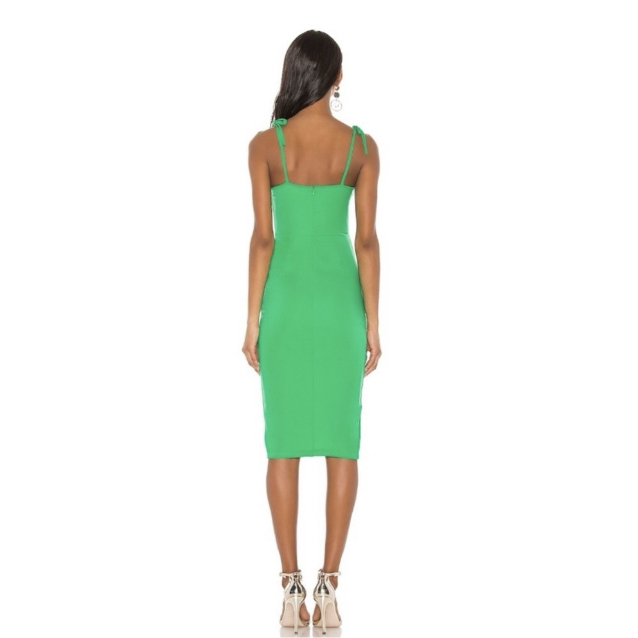 Superdown Kendall Tie Strap Midi Dress Empire Waist Sheath Bodycon Green Size S