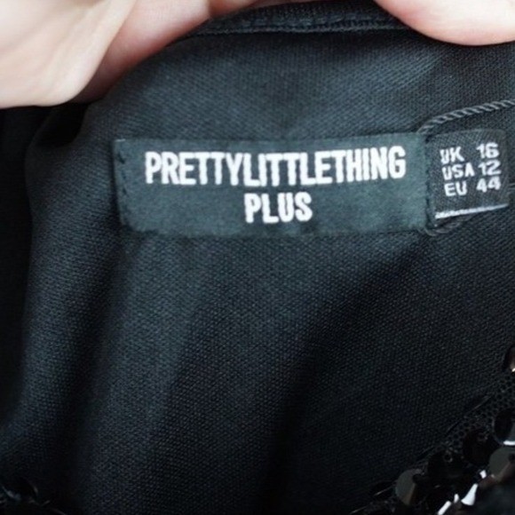 NWT PrettyLittleThing Sequin Cowl High Split Midi Dress 12 Black Formal LBD