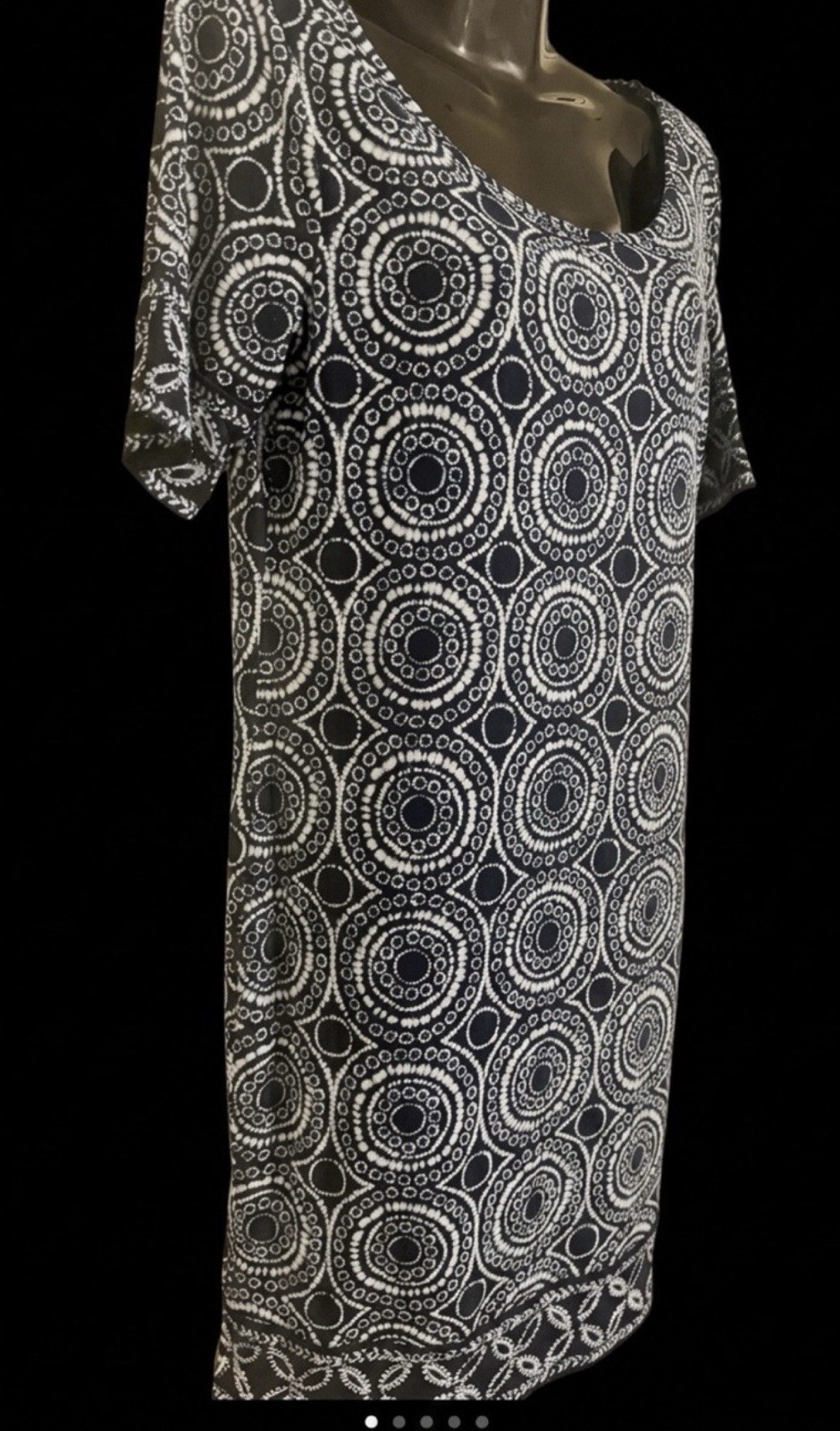 Michael Kors Navy White Geometric Jersey Shift Dress S Scoop Neck Short Sleeve