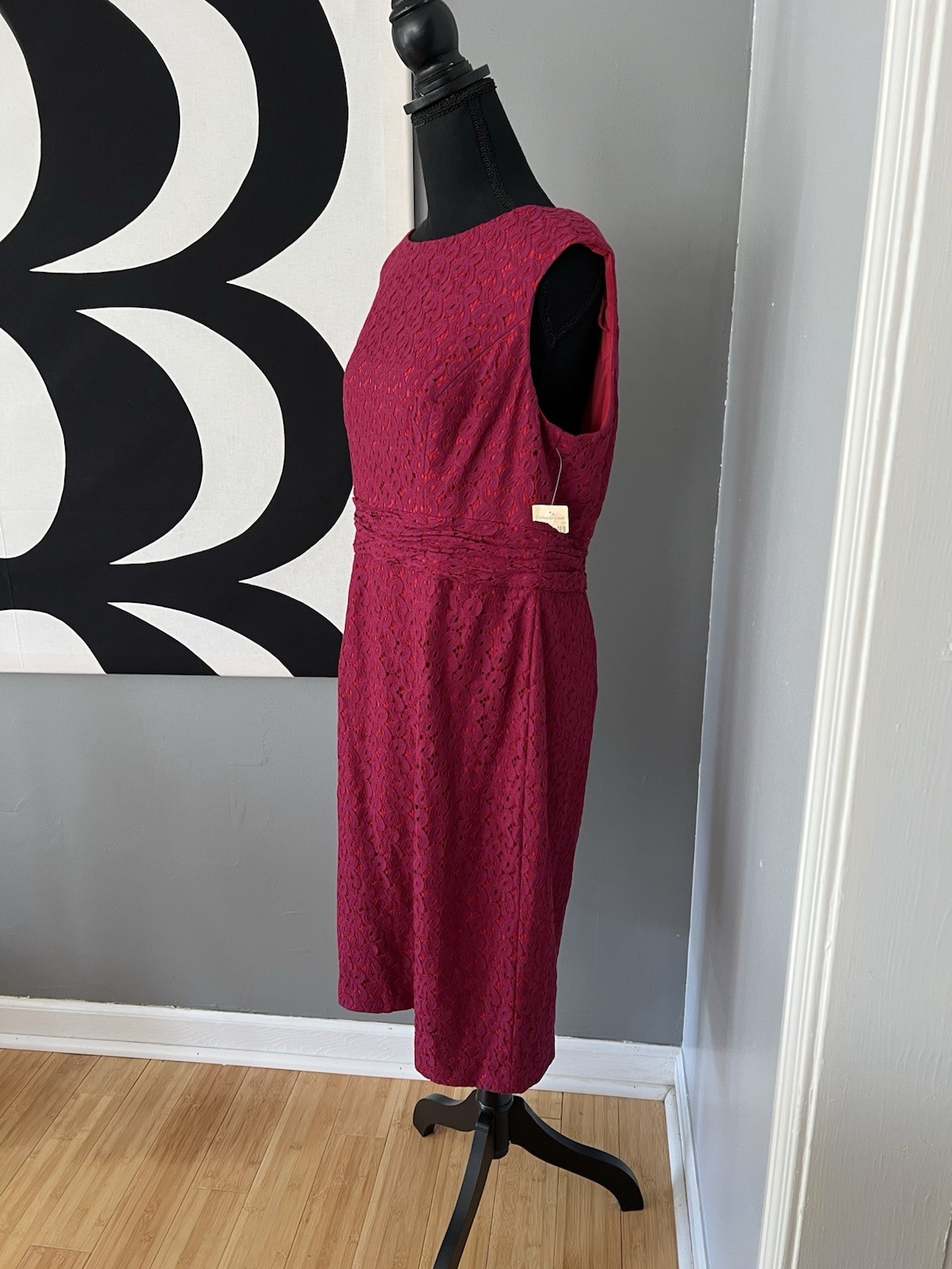 Coldwater Creek Embroidered Lace Sleeveless Sheath Dress Raspberry 39″L Size 14