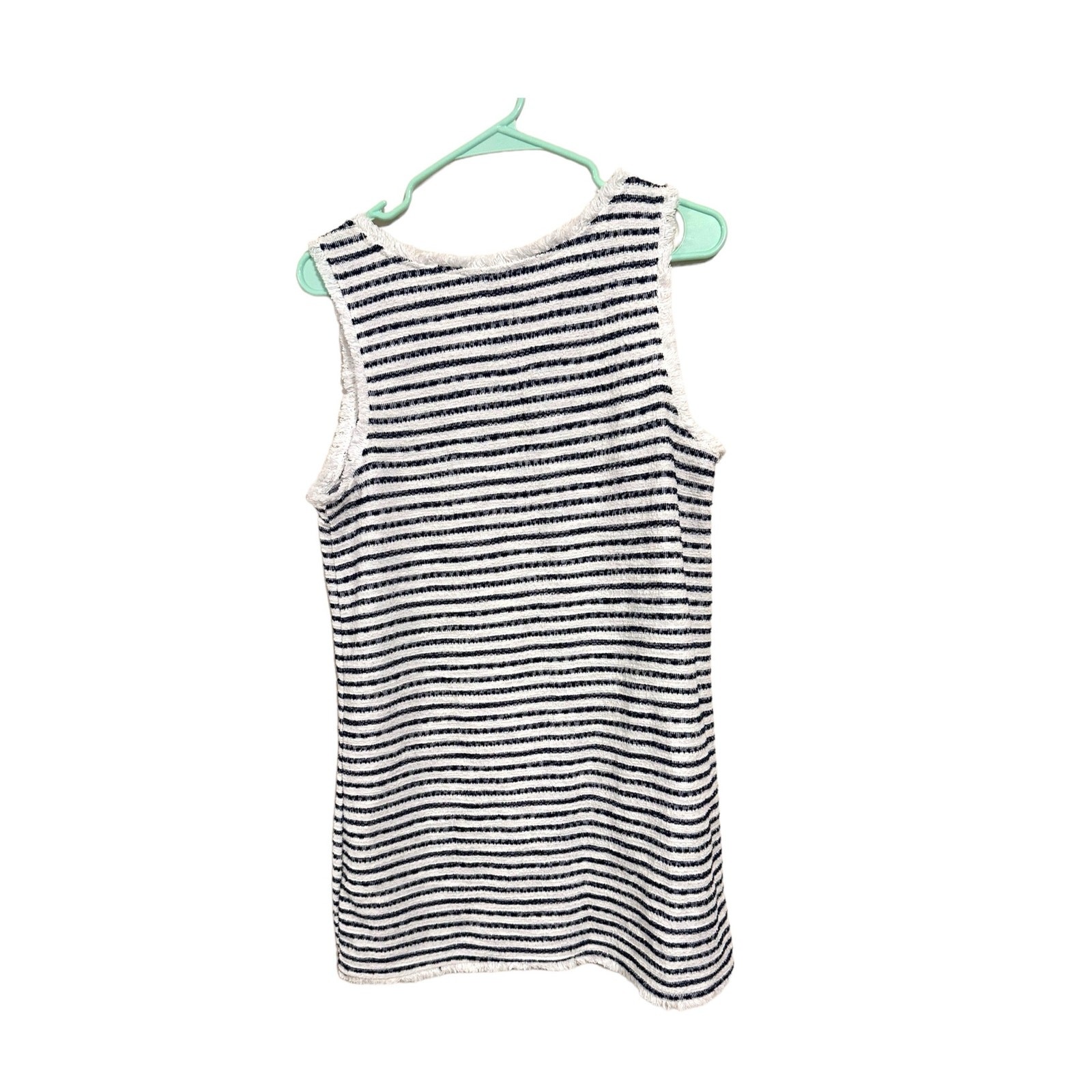 Green Envelope Striped Sleeveless Mini Shift Dress with Fringe Size Medium