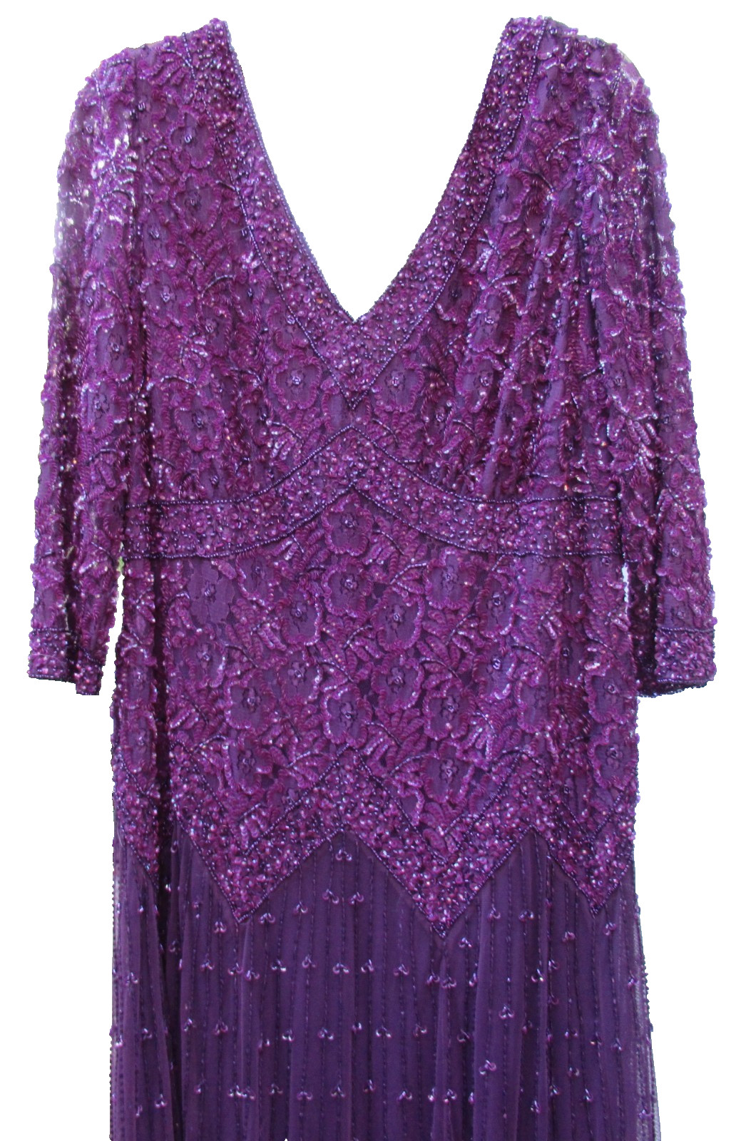 PISARRO NIGHTS Purple/Eggplant Beaded Midi Gown, 16W – Lovely for MOB