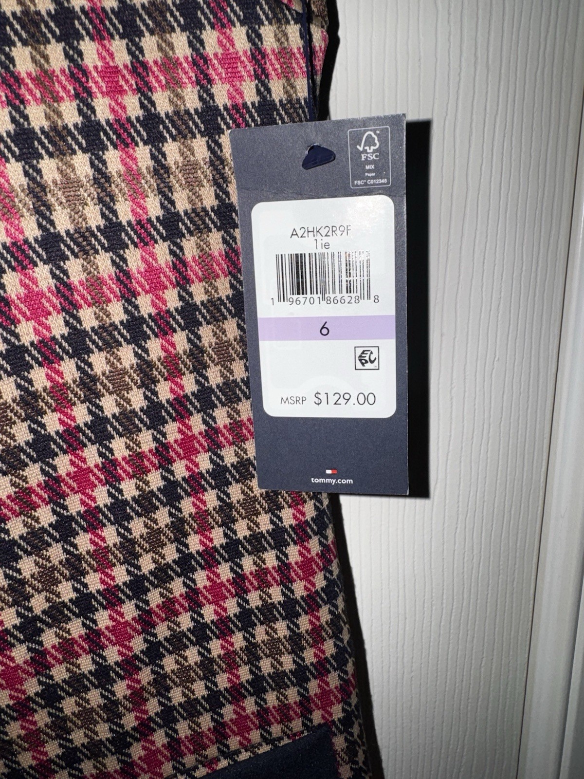 Tommy Hilfiger Houndstooth Shift Dress Plaid Pink Navy Tweed Knit NWT Size 6