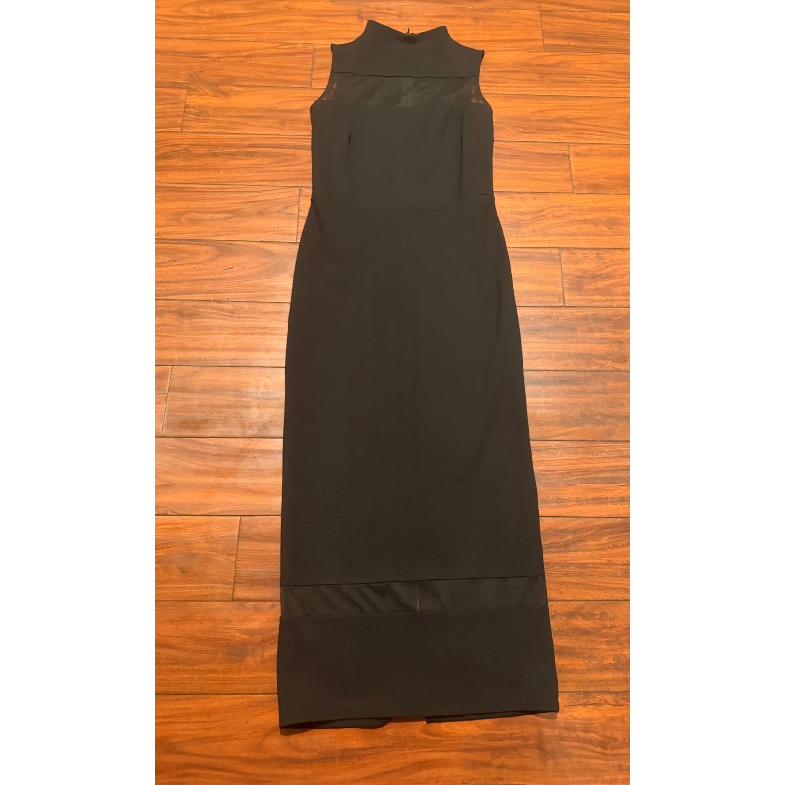 Marcella NYC Black Ponte Mesh Mock Neck Sleeveless Midi Dress Size M