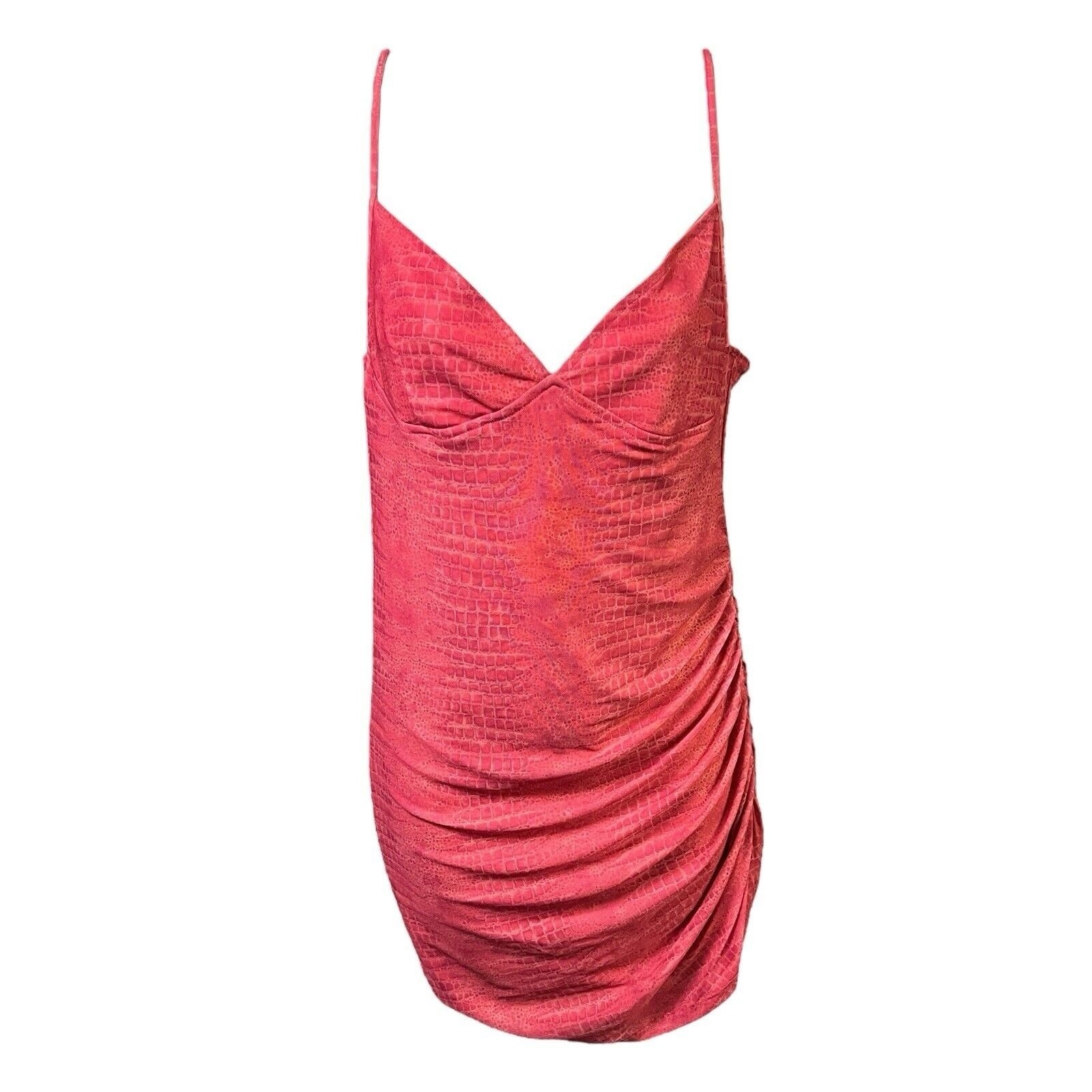 MOTEL Mini Dress Size Medium Red Pink Allover Snakeskin Print Bodycon Sleek Bold