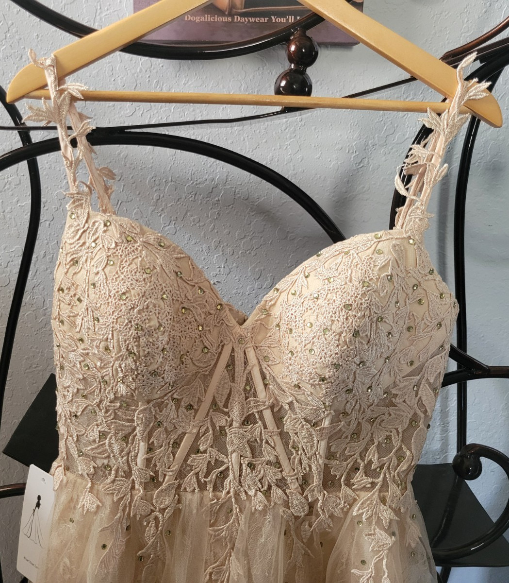NEW Wear Your Love Corset Lace Formal Dress 12 Medium Champagne NWT Stunning!