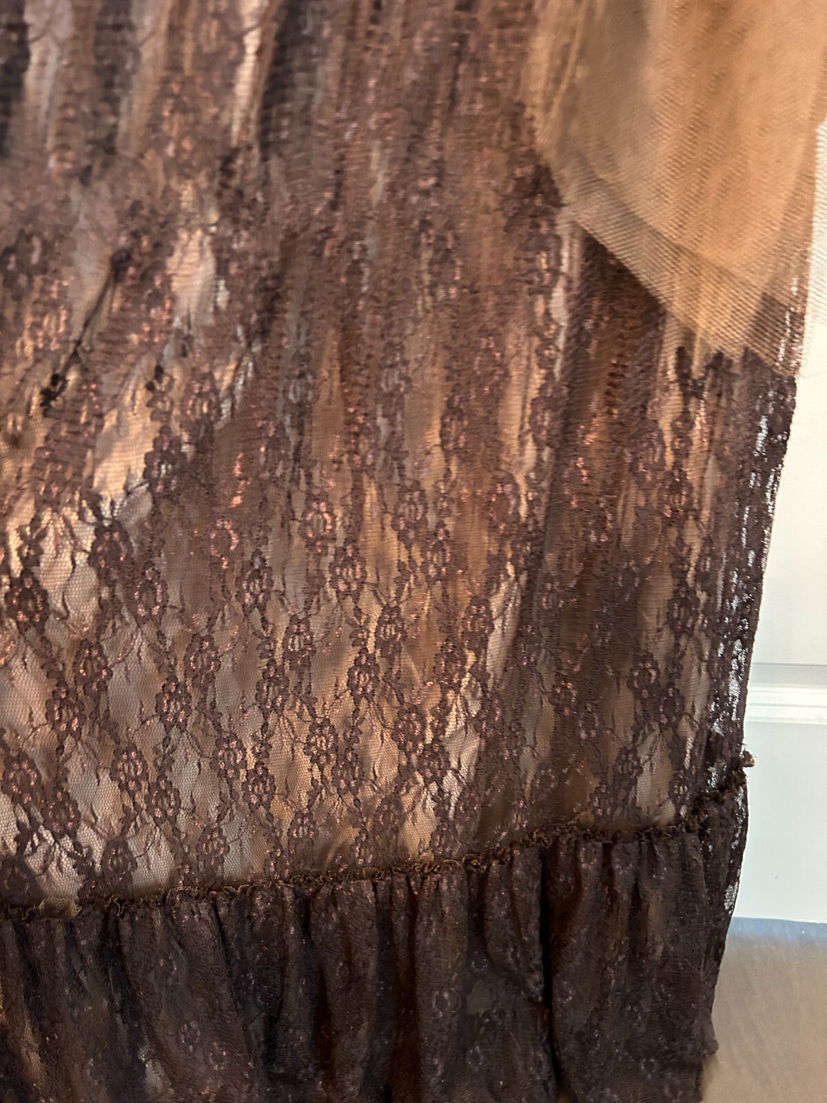 RYU Women’s Size S Small Boho Brown Lace overlay Lined Dress