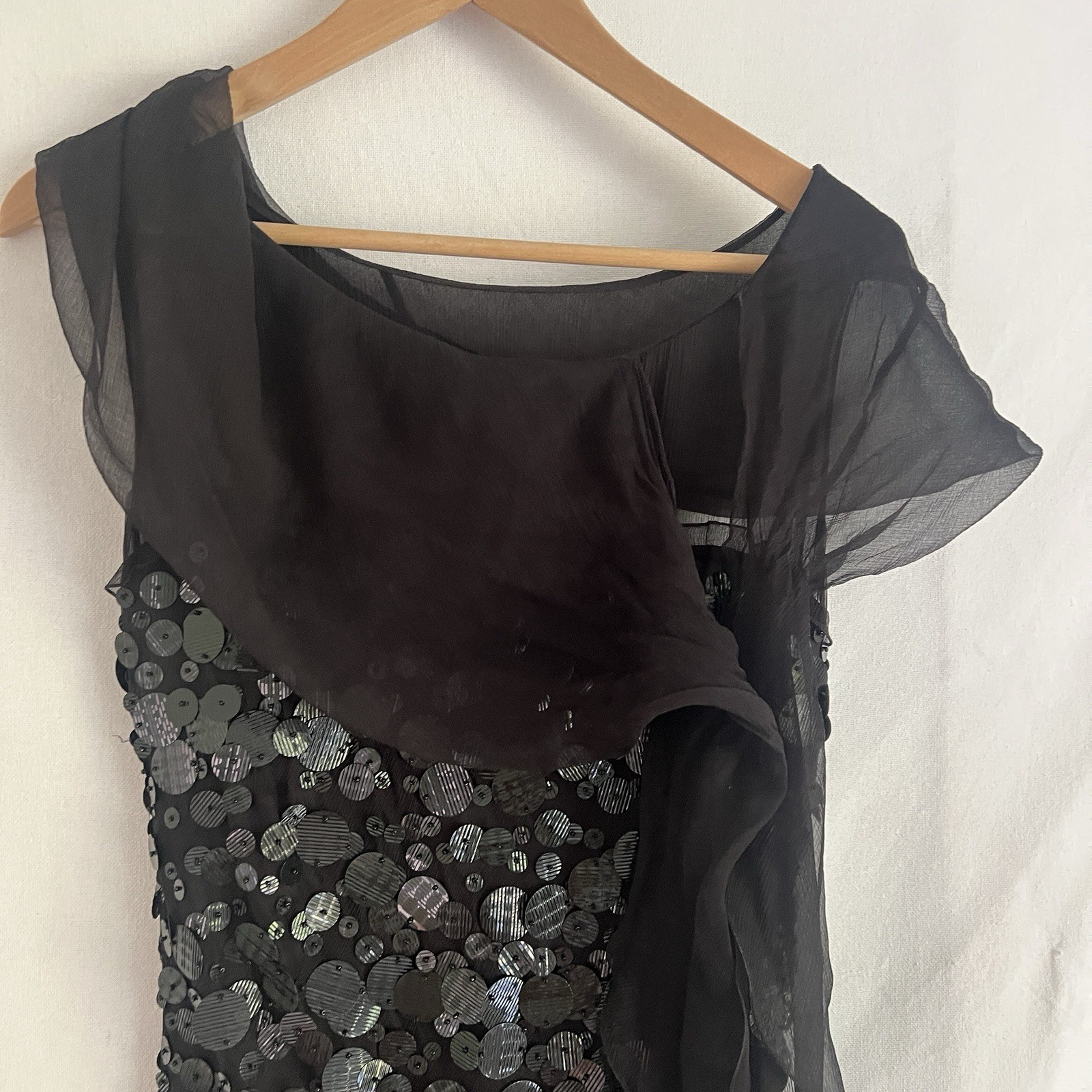 90s Moschino Black Silk Paillette Sequin Cocktail Sheath Bow Evening Dress Italy